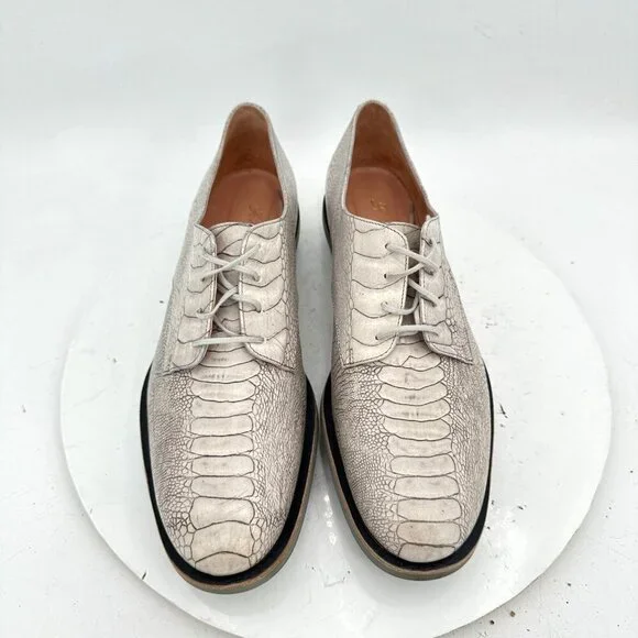 Robert Clergerie Men Size 9B White Grey Snake Pattern Leather Derby Shoes - Picture 1 of 12